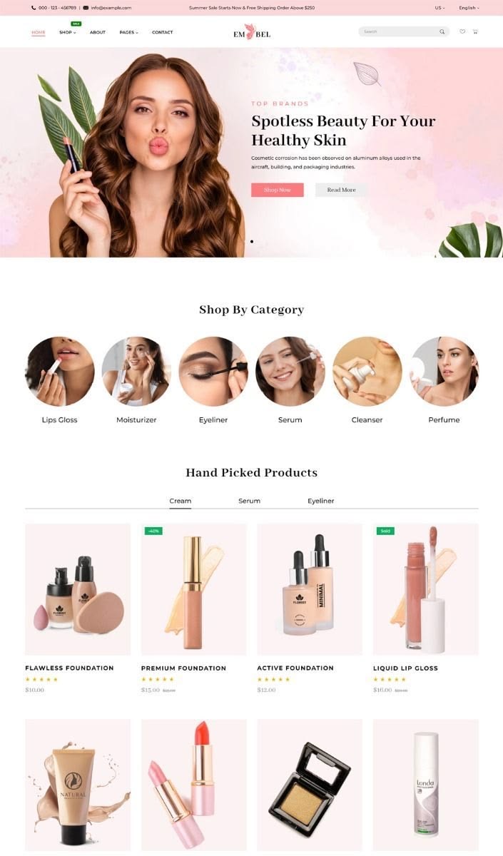 Example beauty and cosmetics dropshipping store homepage