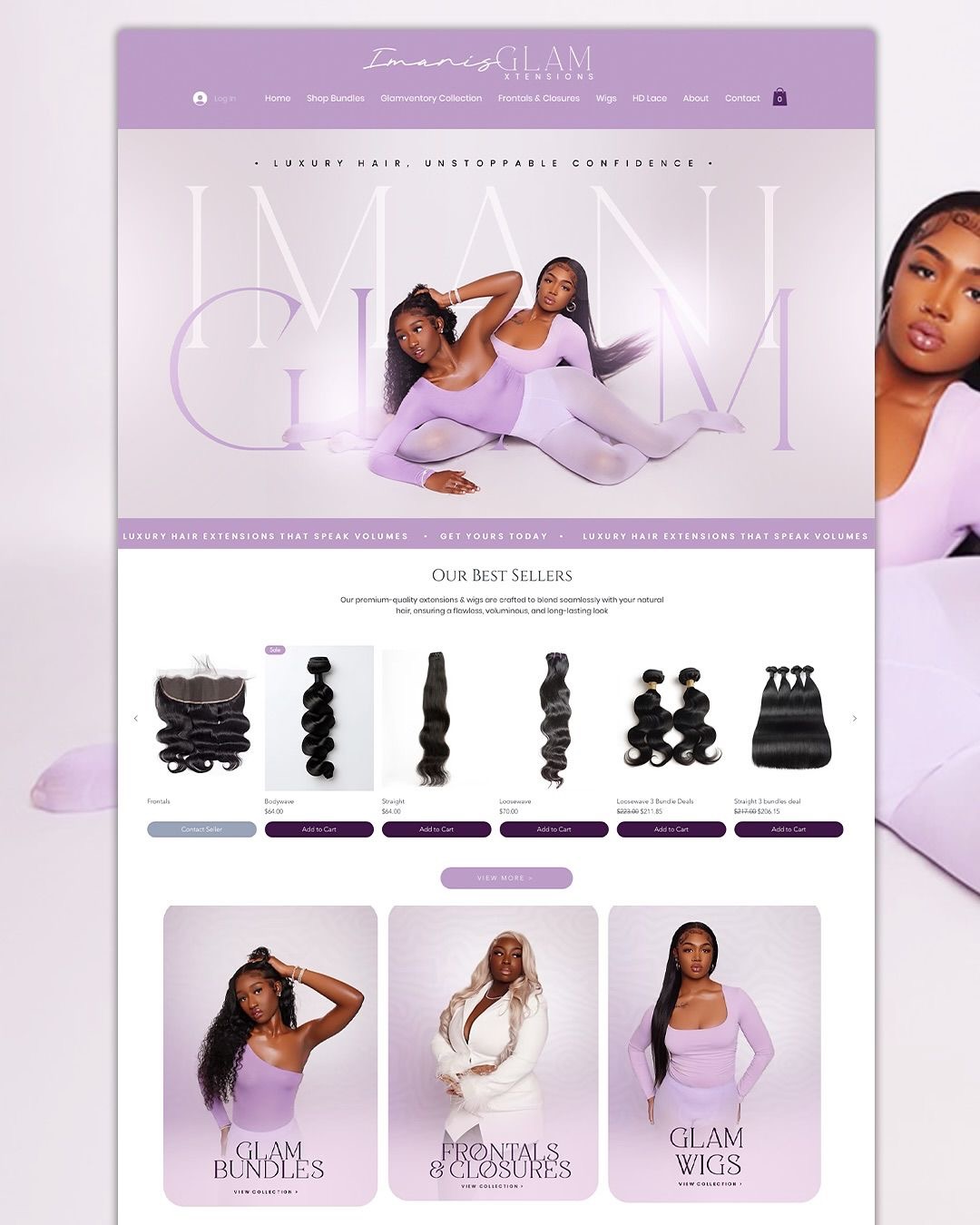 Example hair extensions and wigs dropshipping store homepage